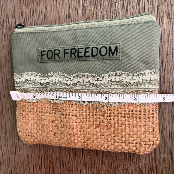 For Freedom By Sak Saum Woven Jute Natural Laced Zip Coin Purse Clutch Wallet - Picture 7 of 7